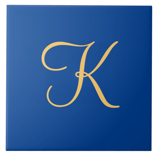 Gold-coloured initial K on dark blue background Tile (Front)