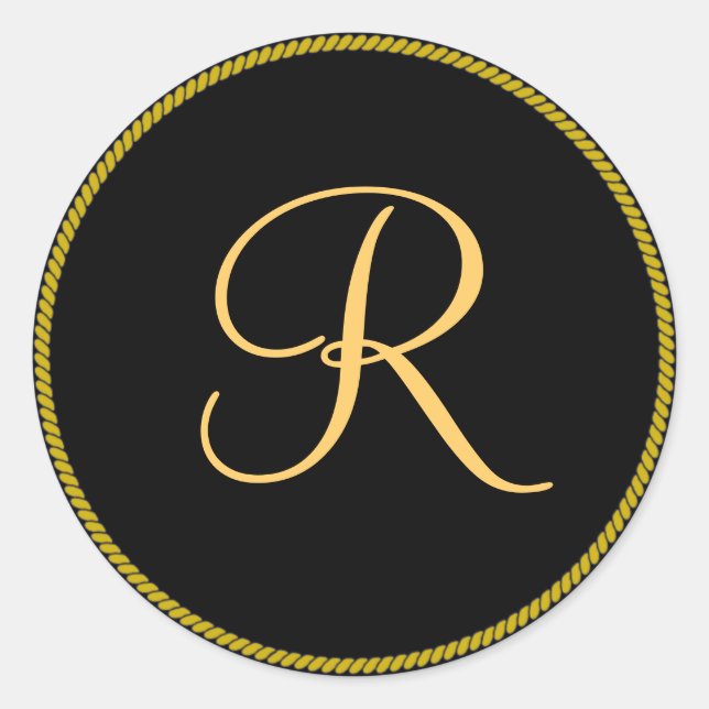 Gold-coloured initial R on black monogram sticker (Front)