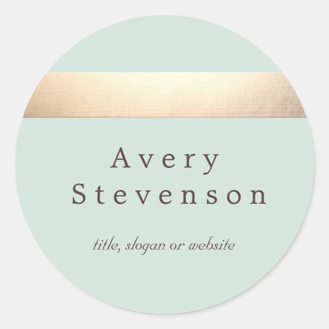 Gold Coloured Striped Modern Light Blue Chic Classic Round Sticker (Front)