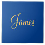 Gold-coloured text on blue background, TEMPLATE,  Tile<br><div class="desc">Gold-coloured customized text on blue background. This is a template,  ready for you to personalize.</div>