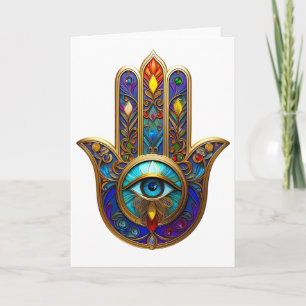 Gold Colourful Hamsa Turquoise Sapphire Third Eye Card
