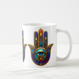 Gold Colourful Hamsa Turquoise Sapphire Third Eye  Coffee Mug