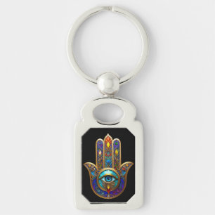 Gold Colourful Hamsa Turquoise Sapphire Third Eye Keychain