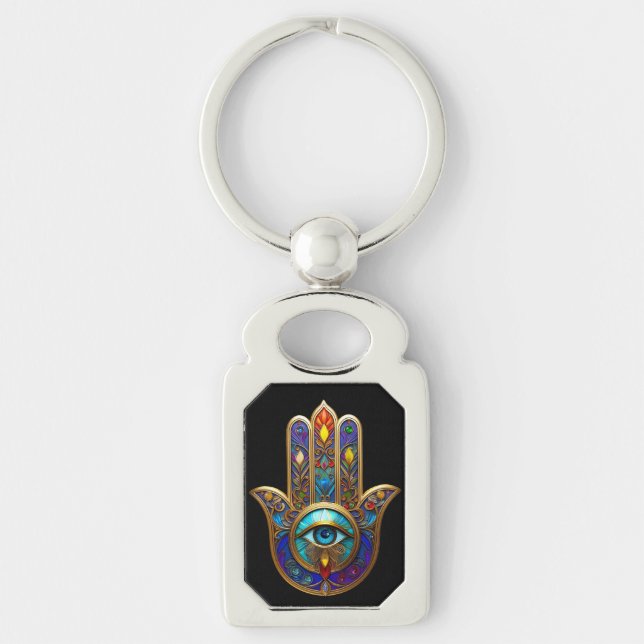 Gold Colourful Hamsa Turquoise Sapphire Third Eye  Keychain (Front)