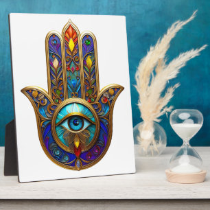 Gold Colourful Hamsa Turquoise Sapphire Third Eye Plaque