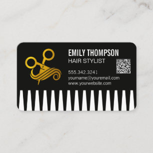 Gold Comb Hair Stylist QR Code Business Card