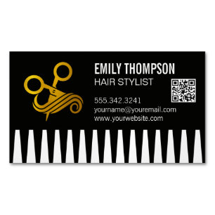 Gold Comb Hair Stylist QR Code Magnetic Business Card