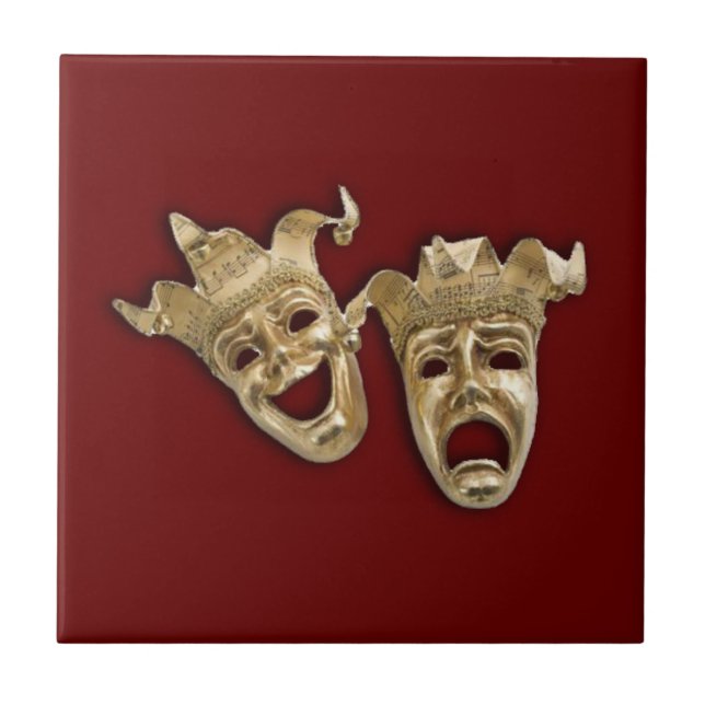 Gold Comedy and Tragedy Masks Tile (Front)