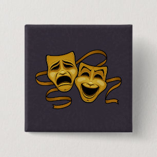 Gold Comedy And Tragedy Theatre Masks 2 Inch Square Button