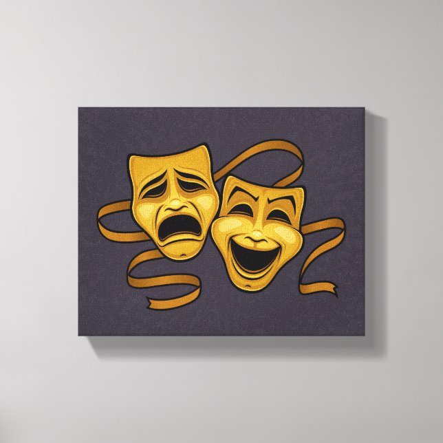 Gold Comedy And Tragedy Theatre Masks Canvas Print (Front)