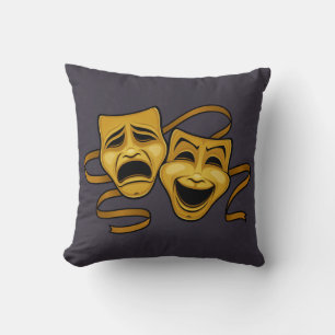 Gold Comedy And Tragedy Theatre Masks Throw Pillow