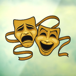 Gold Comedy And Tragedy Theatre Masks Window Cling