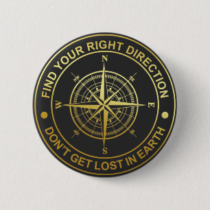 Gold Compass Directions 2 Inch Round Button