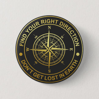 Gold Compass Directions 2 Inch Round Button