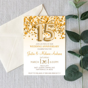 Gold Confetti 15e anniversaire Mariage Invitation