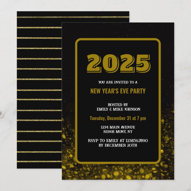 GOLD CONFETTI  2025 New Year's Eve custom year  Invitation (Front/Back)