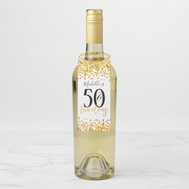 Gold Confetti 50 and Fabulous Birthday Bottle Tag (On Bottle)