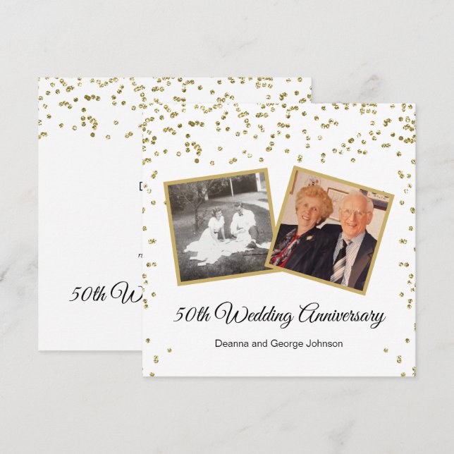 Gold Confetti 50th Wedding Anniversary Invitation (Front/Back)