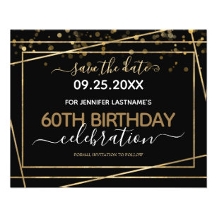 Gold Confetti 60th Birthday Save the Date Flyer