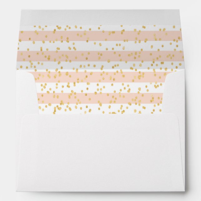 Gold Confetti Against Blush Pink Stripes Lined Envelope (Back (Bottom))