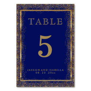 Gold Confetti and Dark Blue - Table Card