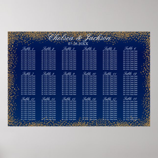 Gold Confetti and Navy Blue -18 Seating Chart (Front)