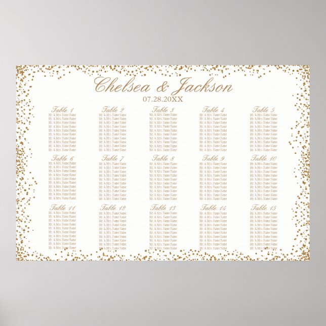 Gold Confetti and White - 15 Seating Chart (Front)