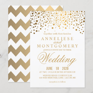 Gold Confetti and White Wedding Invitation