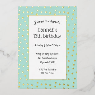 Gold confetti aquamarine birthday postcard