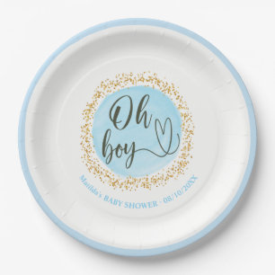 Gold Confetti Baby Boy Shower  Paper Plate
