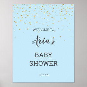Gold Confetti Baby shower bleu Affiche de bienvenu
