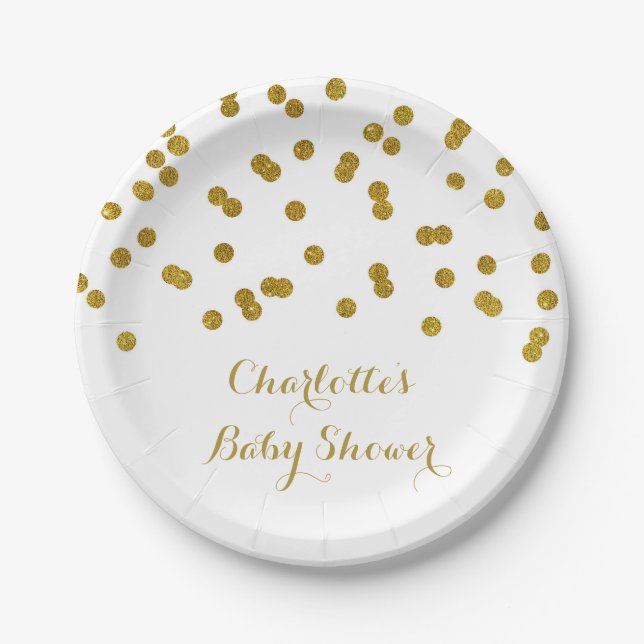 Gold Confetti Baby Shower Plate (Front)