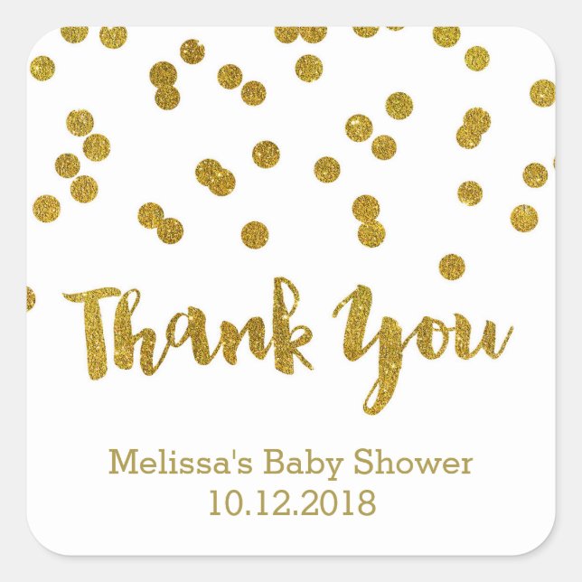 Gold Confetti Baby Shower Thank You Sticker (Front)