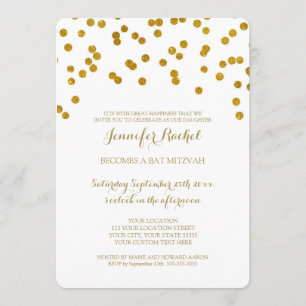 Gold Confetti Bat Mitzvah Invitations