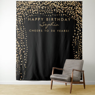 Gold Confetti Birthday Backdrop Any Age Tapestry