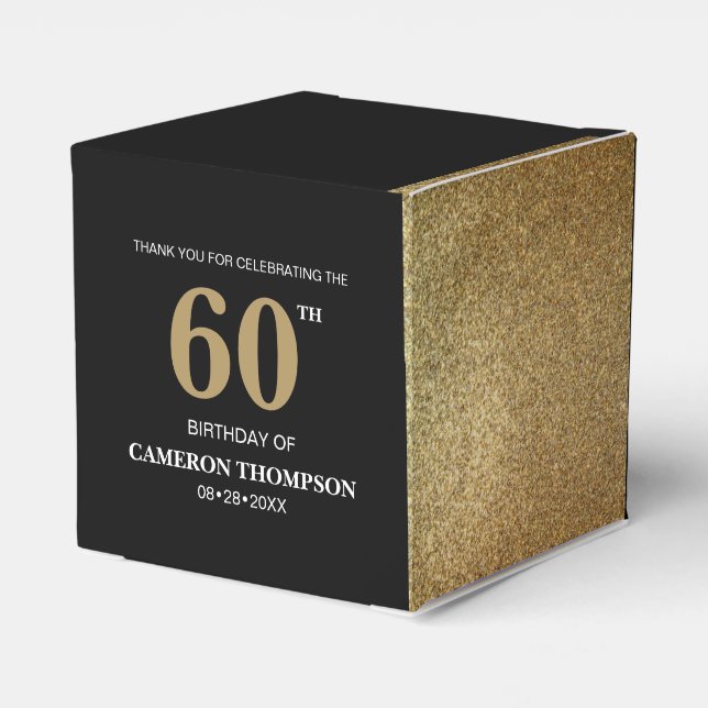 Gold Confetti Black 60th birthday Favour Box (Back Side)