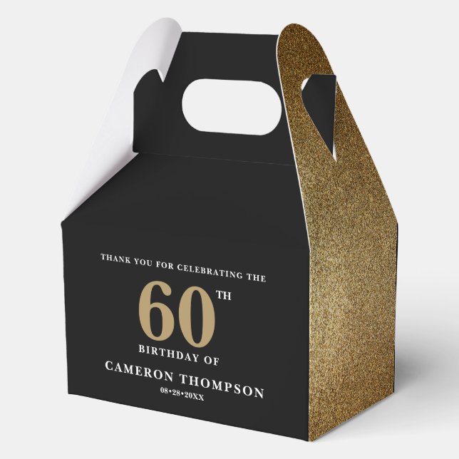 Gold Confetti Black 60th birthday Personalized Favor Box (Back)