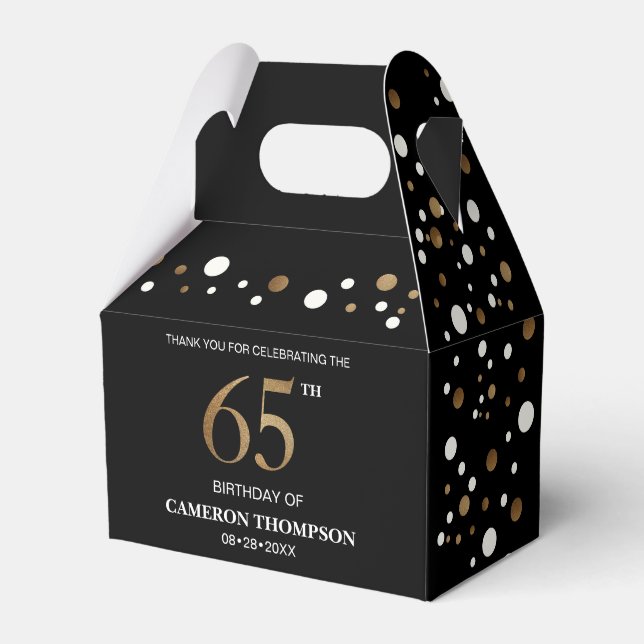 Gold Confetti Black 65th birthday Favour Box (Front Side)