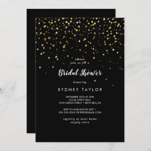 Gold Confetti   Black Bridal Shower Invitation