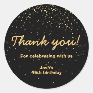 Gold Confetti Black Circle Birthday Thank You Classic Round Sticker