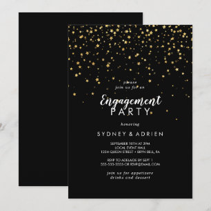 Gold Confetti   Black Engagement Party Invitation