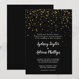 Gold Confetti   Black Formal Wedding Invitation