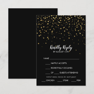 Gold Confetti Black Menu Choice Wedding RSVP