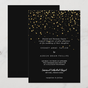 Gold Confetti   Black Traditional Wedding Invitation
