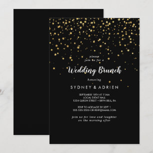 Gold Confetti   Black Wedding Brunch Invitation