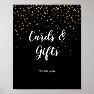 Gold Confetti   Black Wedding Cards and Gifts Sign