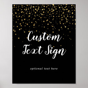 Gold Confetti   Black Wedding Custom Text Sign