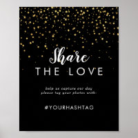 Gold Confetti | Black Wedding Share the Love Sign
