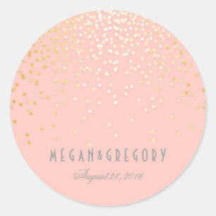 Gold Confetti Blush Pink Wedding Classic Round Sticker
