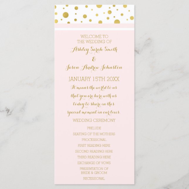 Gold Confetti Blush Pink Wedding Programme (Devant)